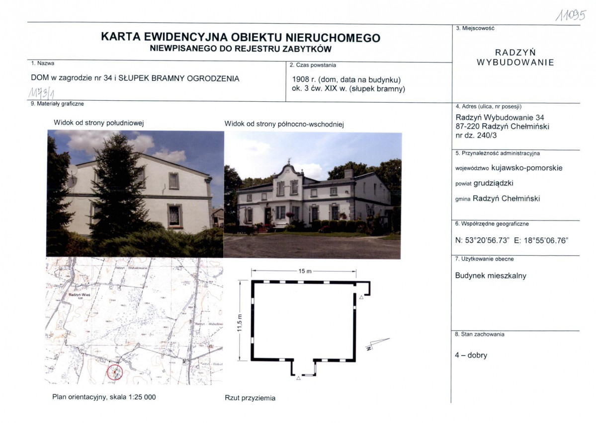 Karta obiektu niewpisanego do rejestru, skan nr 1