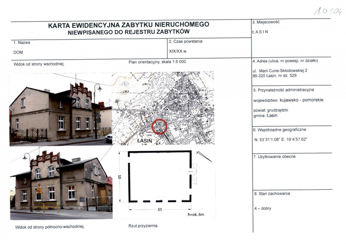Karta obiektu niewpisanego do rejestru, skan nr 1