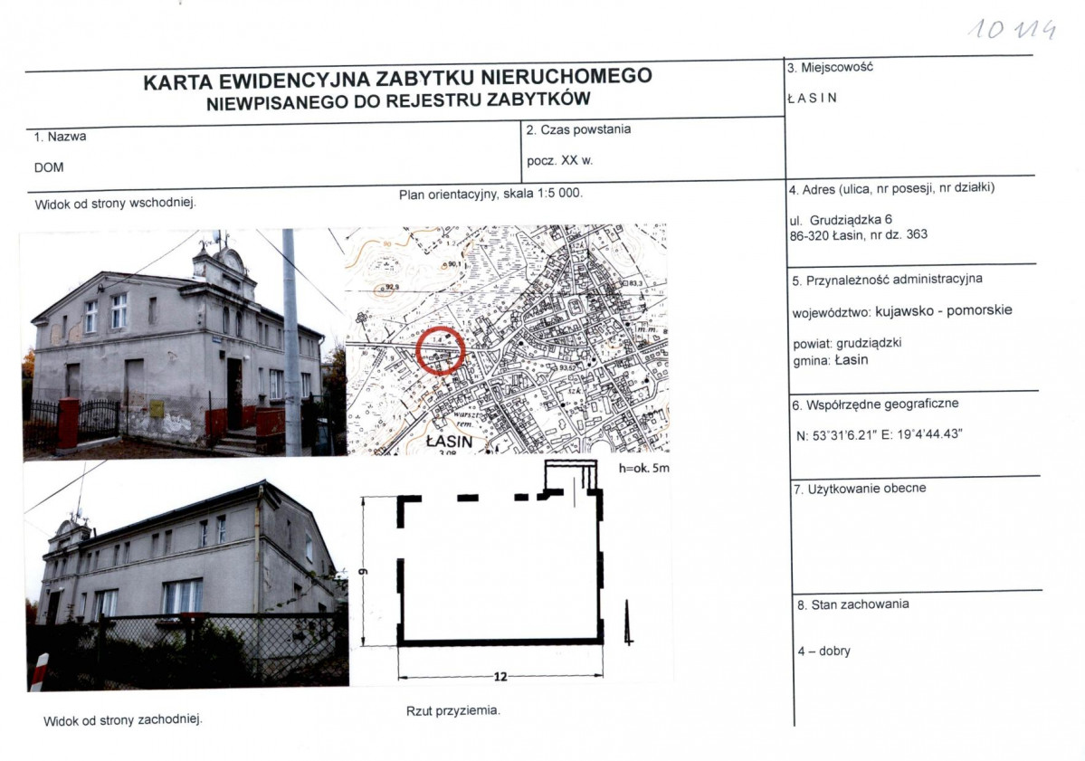 Karta obiektu niewpisanego do rejestru, skan nr 1