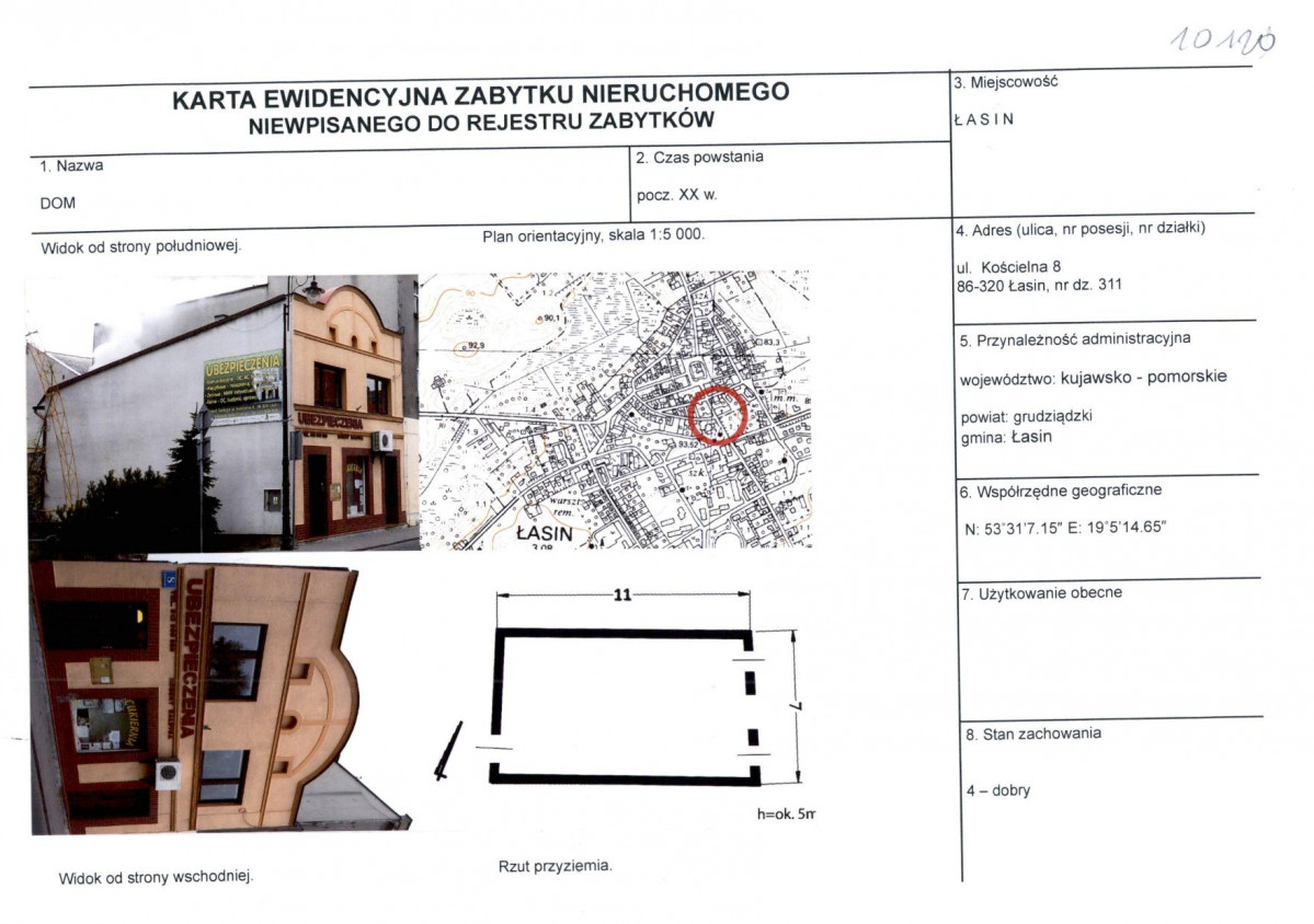 Karta obiektu niewpisanego do rejestru, skan nr 1