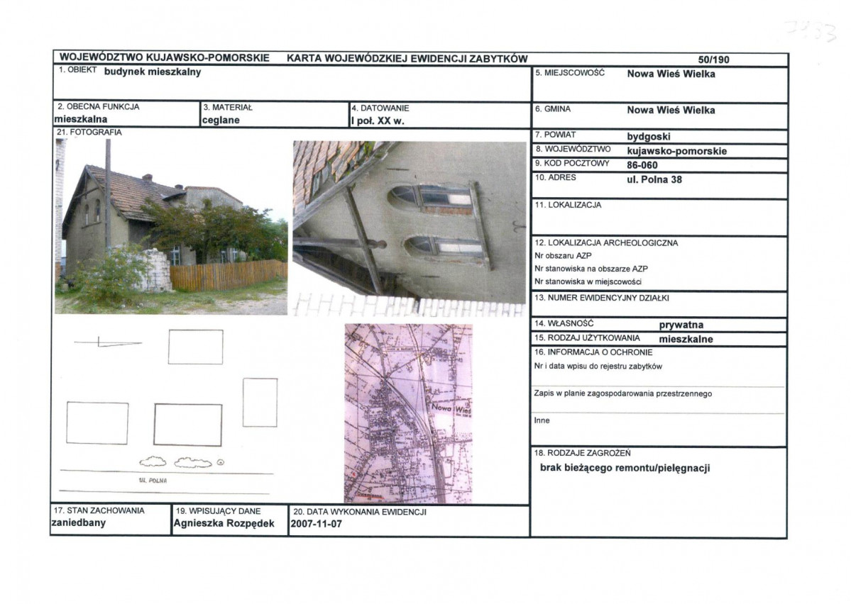 KEZN - Karta obiektu niewpisanego do rejestru, skan nr 1