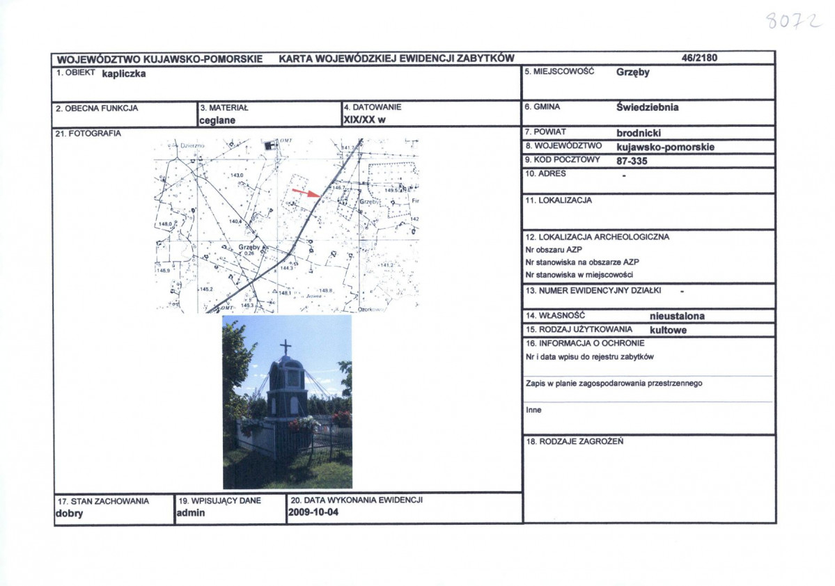 Karta obiektu niewpisanego do rejestru, skan nr 1