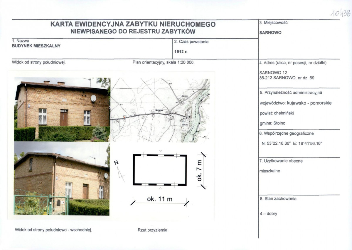 Karta obiektu niewpisanego do rejestru, skan nr 1
