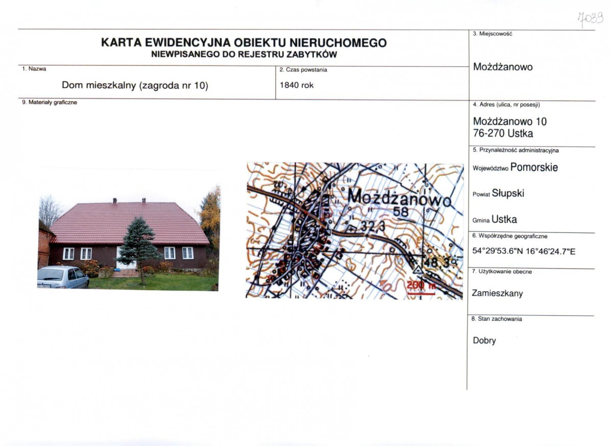 Karta obiektu niewpisanego do rejestru, skan nr 1