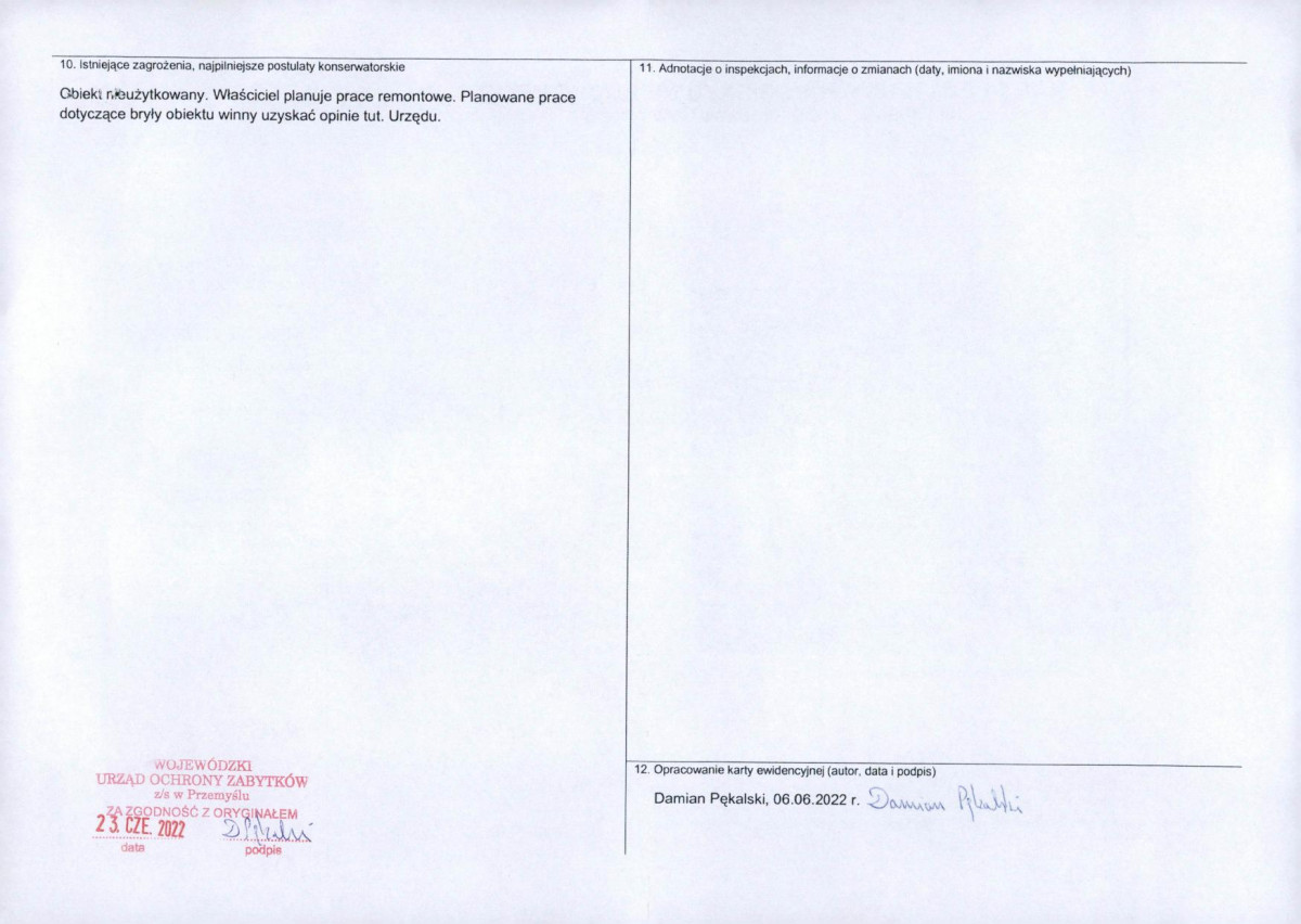 Karta obiektu niewpisanego do rejestru, skan nr 2