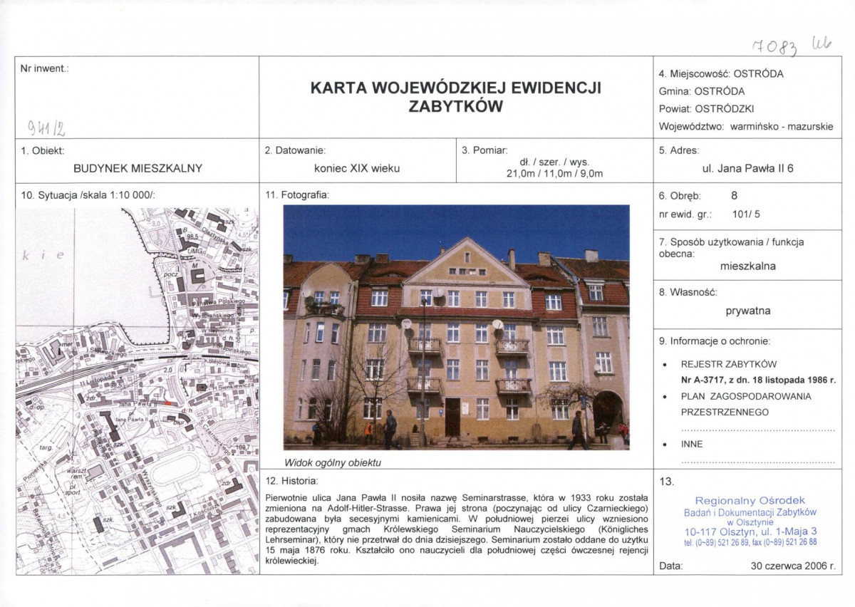 Karta obiektu niewpisanego do rejestru, skan nr 1