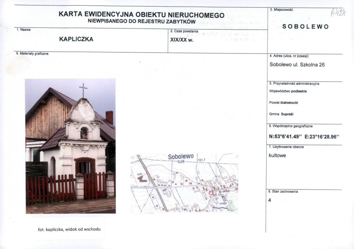 Karta obiektu niewpisanego do rejestru, skan nr 1