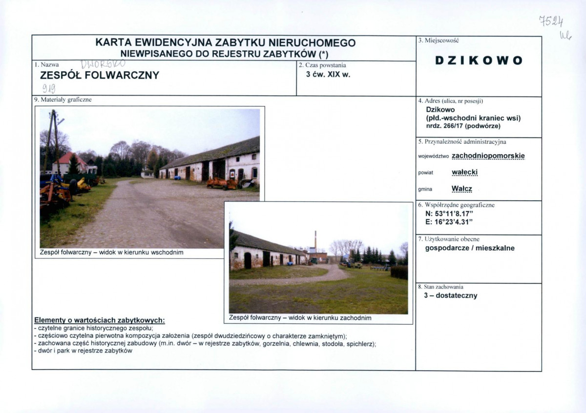 Karta obiektu niewpisanego do rejestru, skan nr 1