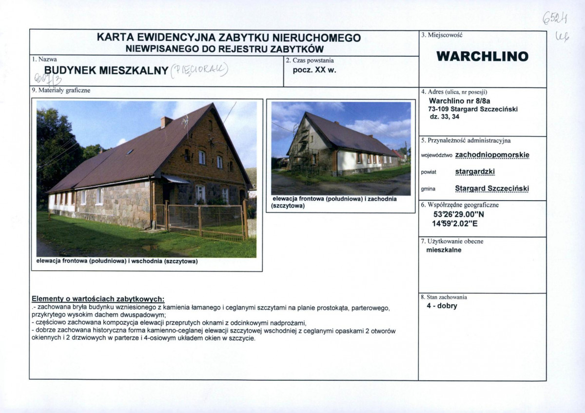 Karta obiektu niewpisanego do rejestru, skan nr 1