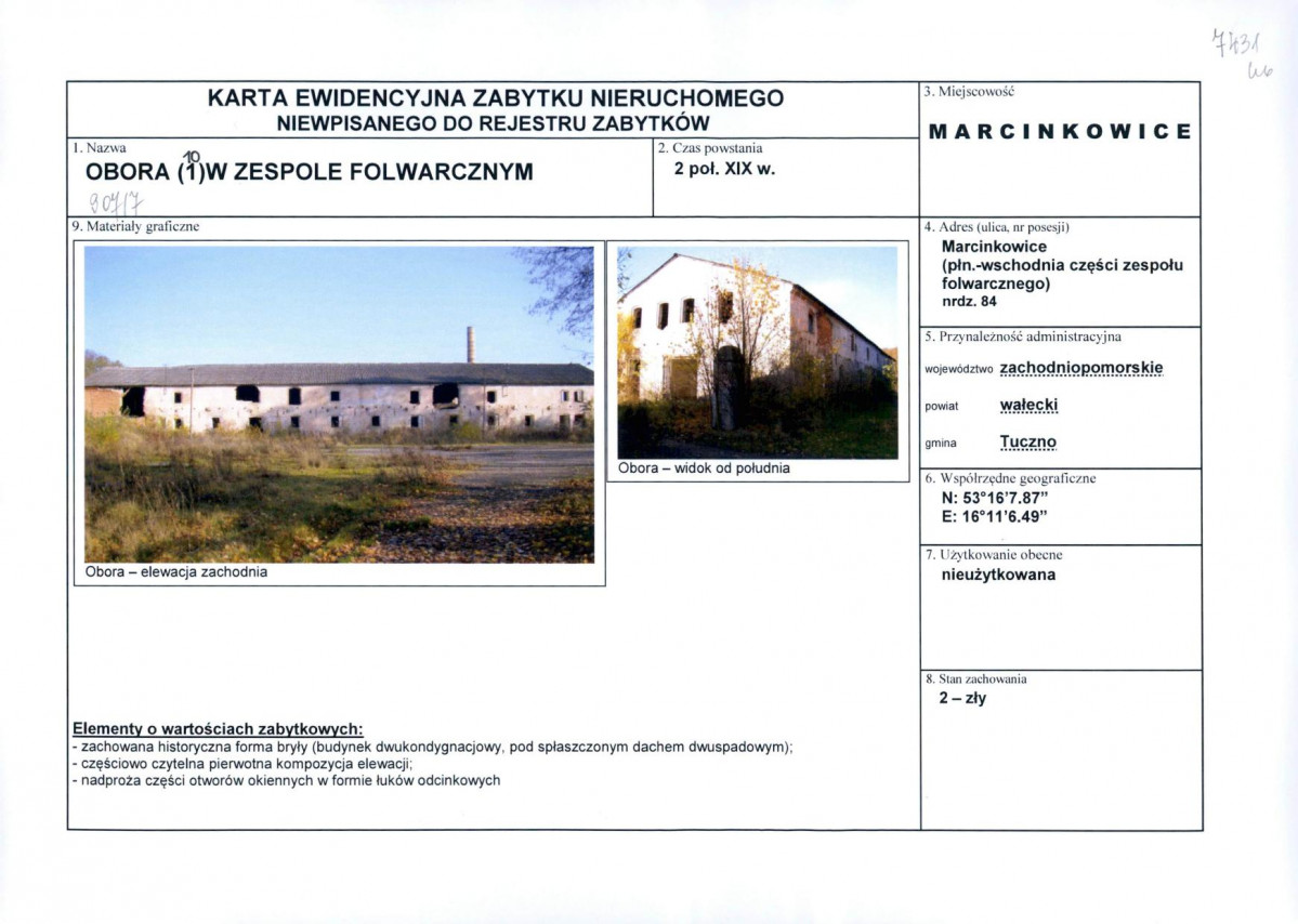 Karta obiektu niewpisanego do rejestru, skan nr 1