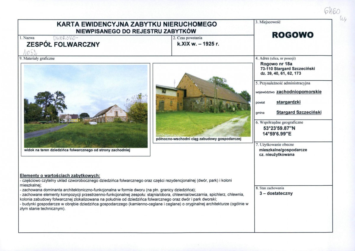 Karta obiektu niewpisanego do rejestru, skan nr 1