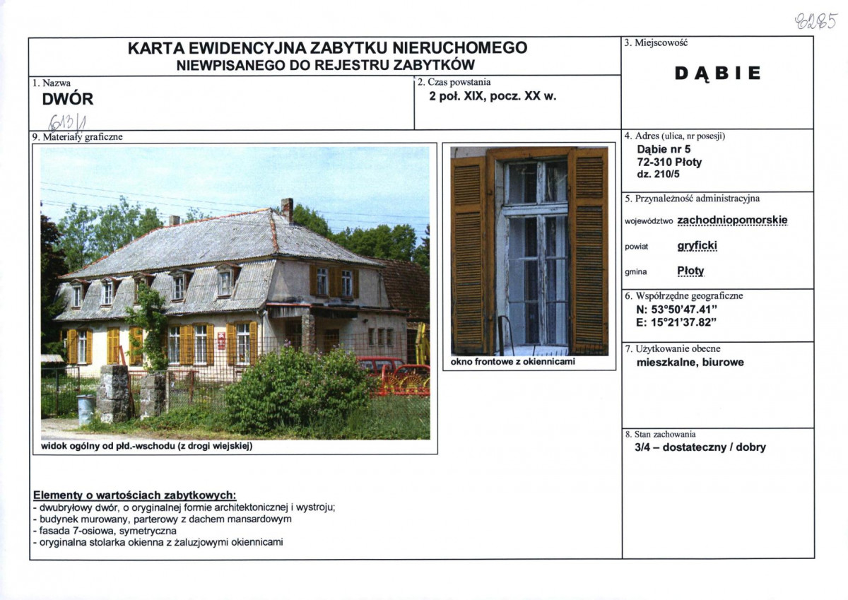 Karta obiektu niewpisanego do rejestru, skan nr 1