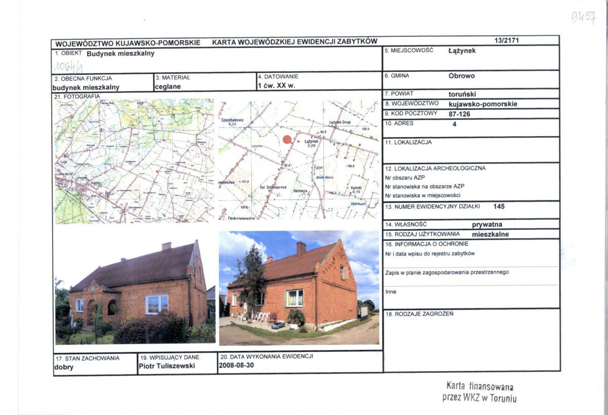 KEZN - Karta obiektu niewpisanego do rejestru, skan nr 1