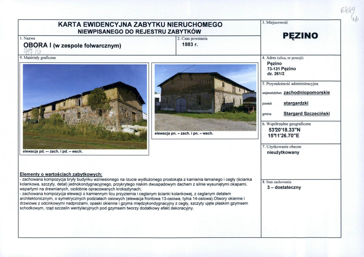 Karta obiektu niewpisanego do rejestru, skan nr 1