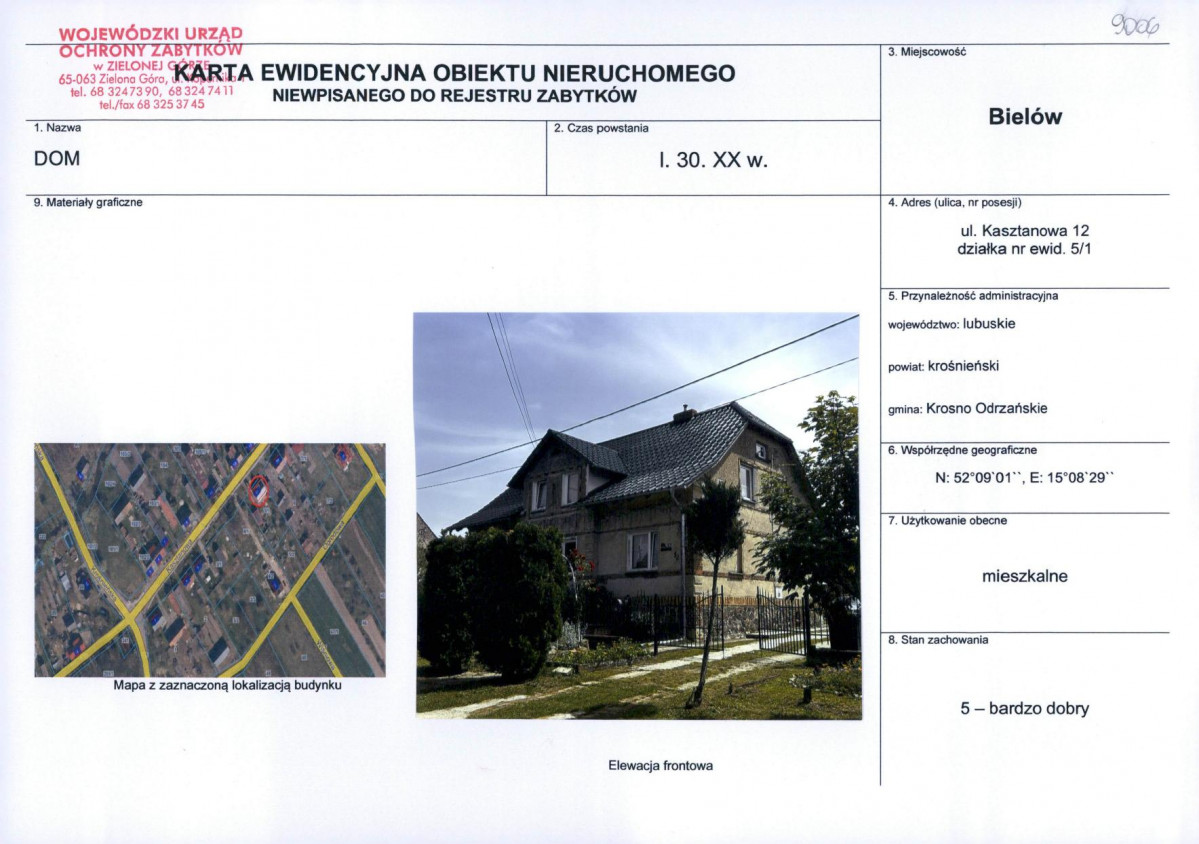 KEZN - Karta obiektu niewpisanego do rejestru, skan nr 1