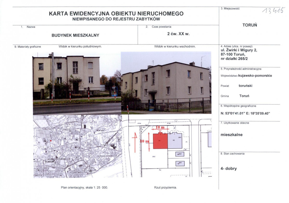 KEZN - Karta obiektu niewpisanego do rejestru, skan nr 1