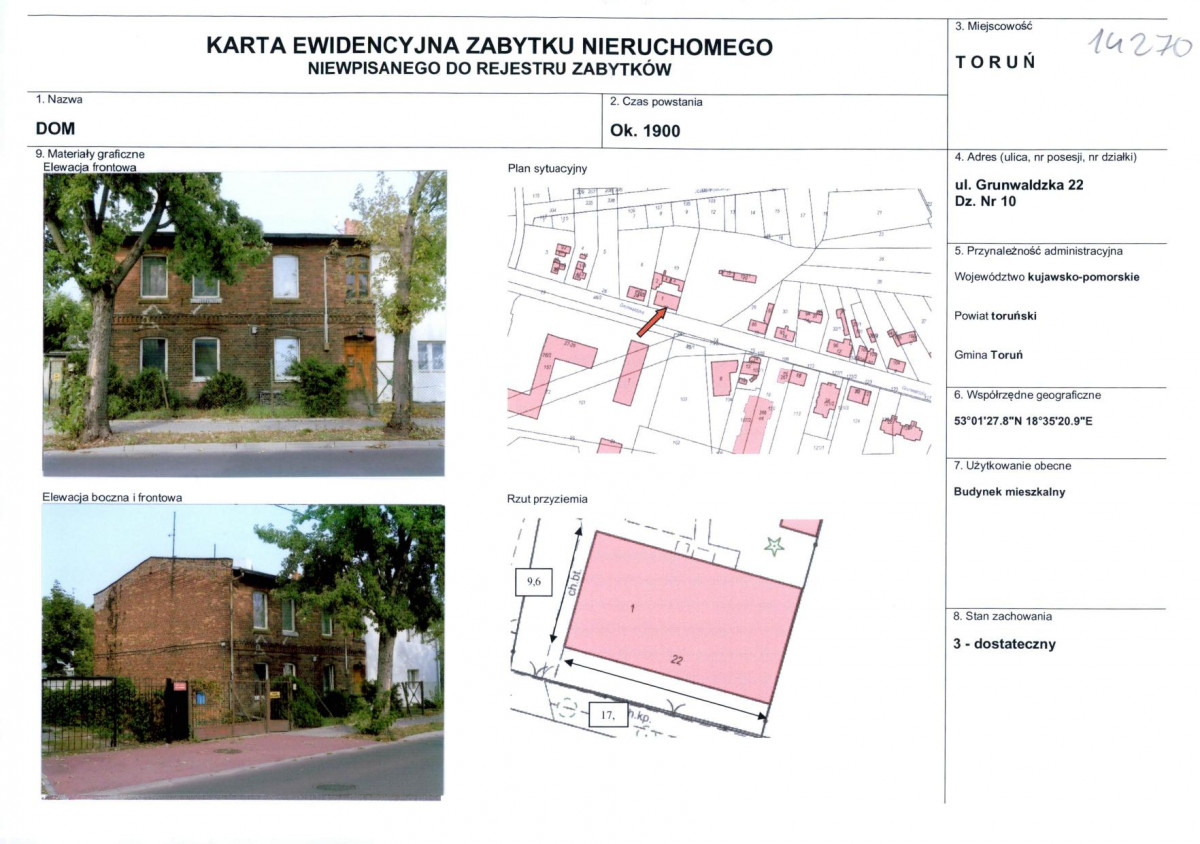 KEZN - Karta obiektu niewpisanego do rejestru, skan nr 1
