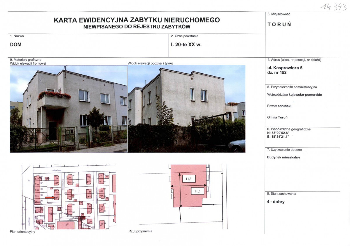 KEZN - Karta obiektu niewpisanego do rejestru, skan nr 1