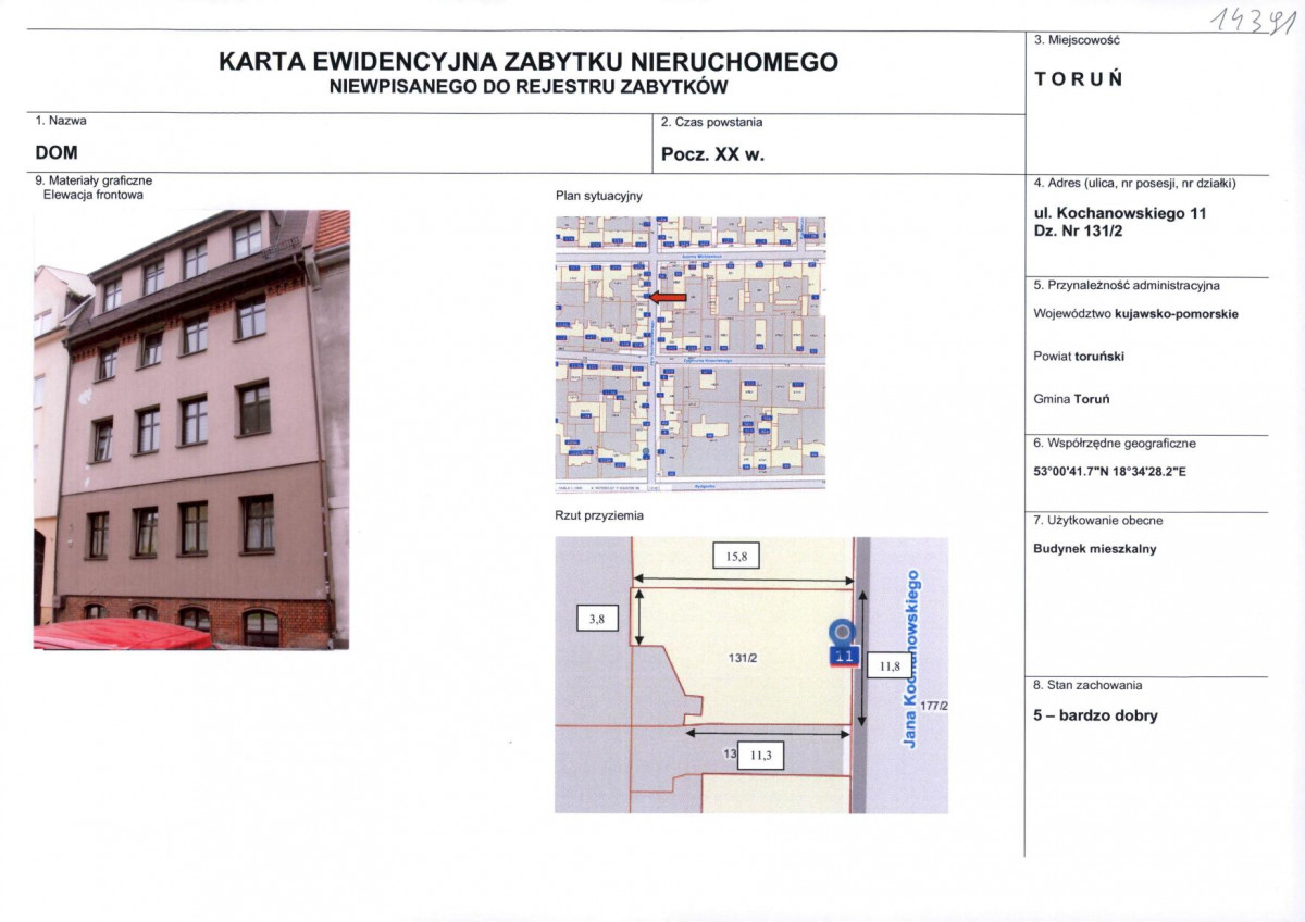 KEZN - Karta obiektu niewpisanego do rejestru, skan nr 1