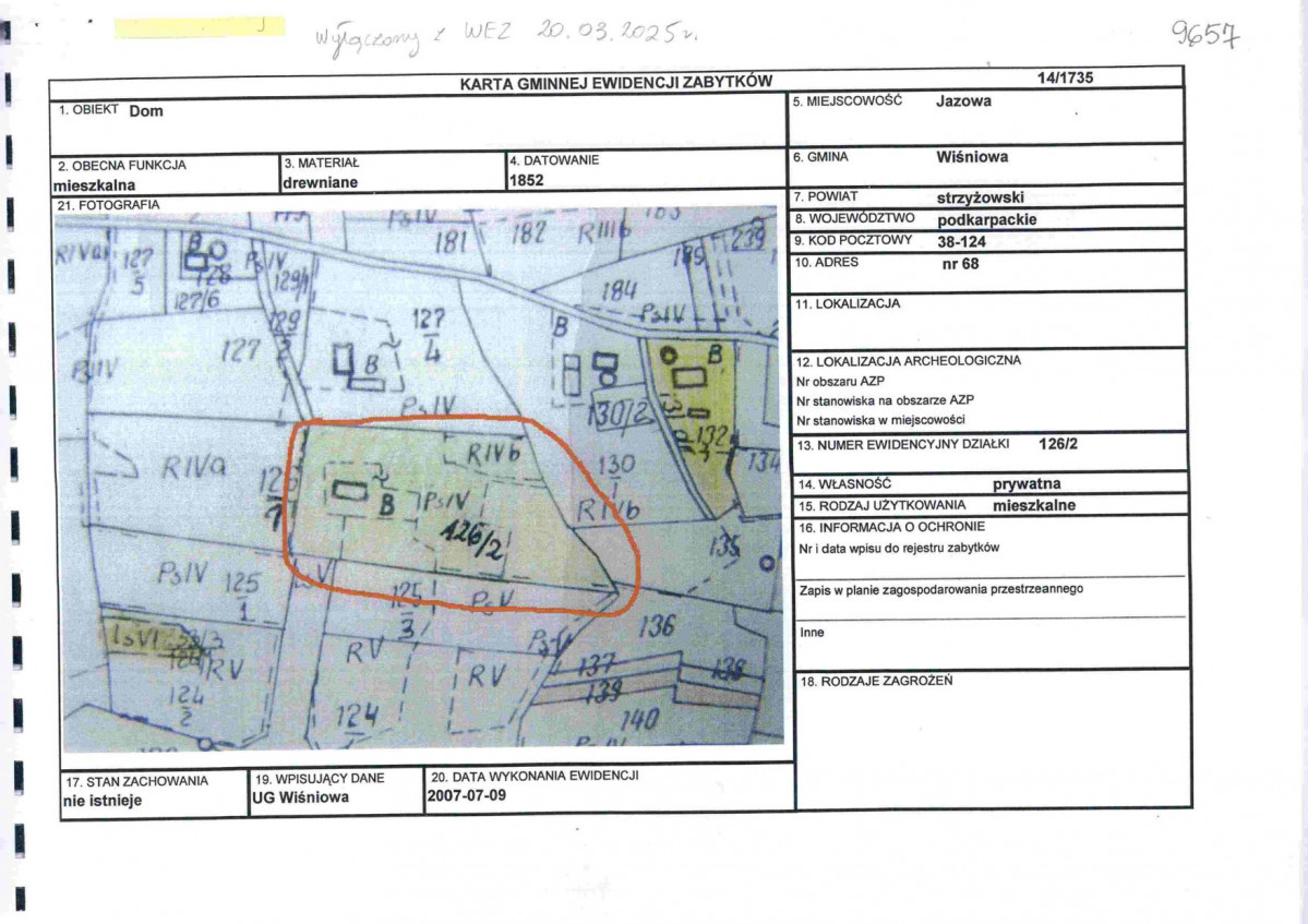 KEZN - Karta obiektu niewpisanego do rejestru, skan nr 1
