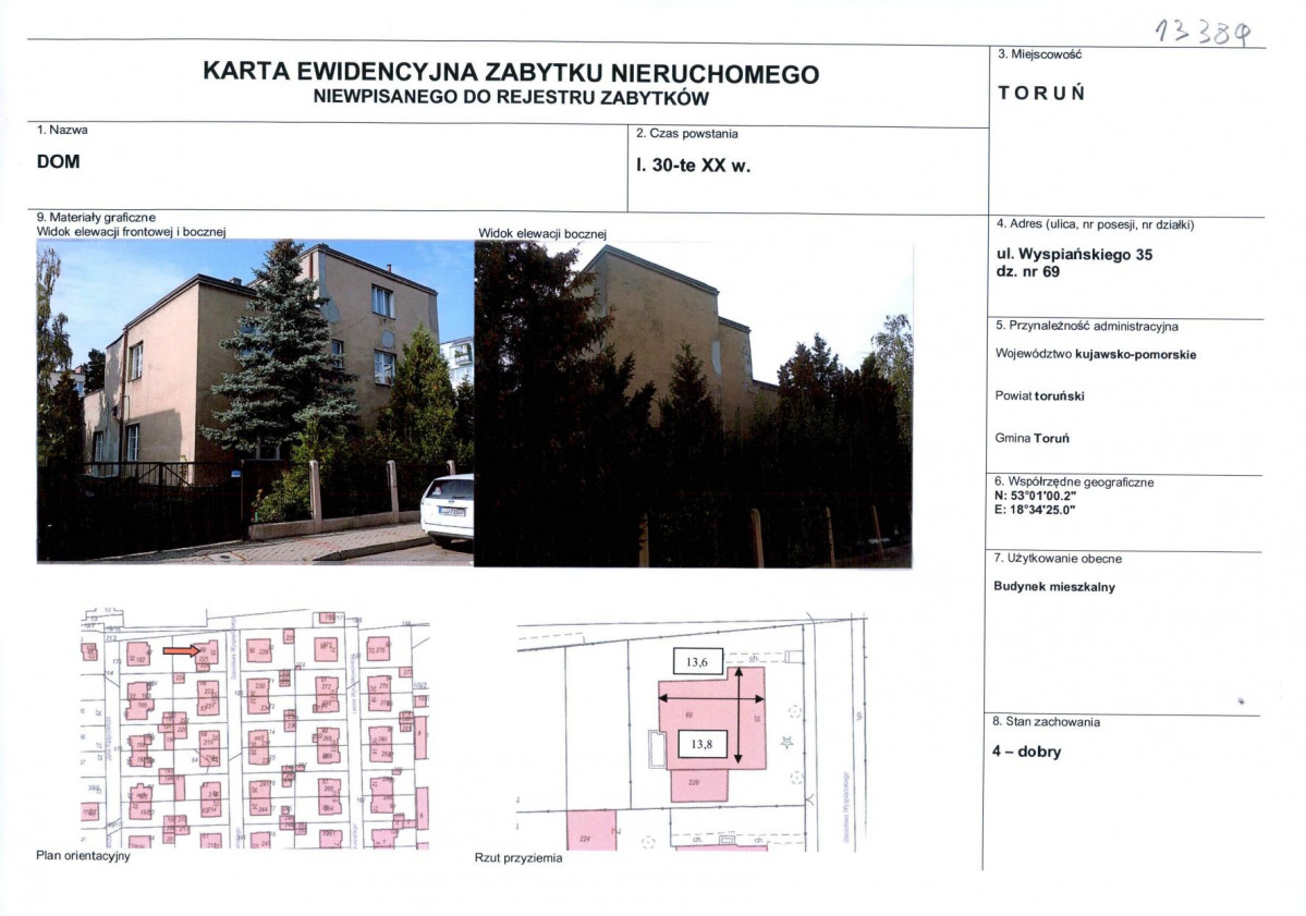 KEZN - Karta obiektu niewpisanego do rejestru, skan nr 1
