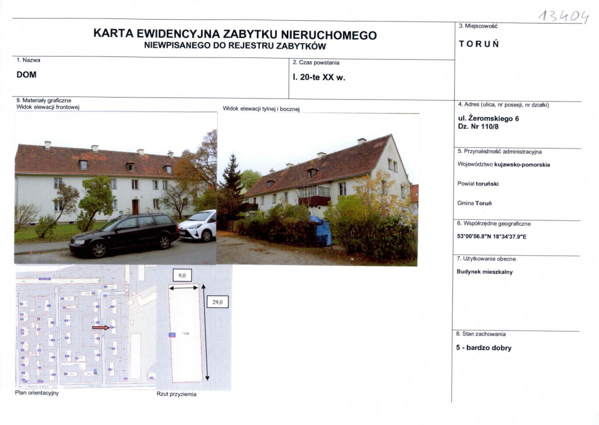 KEZN - Karta obiektu niewpisanego do rejestru, skan nr 1