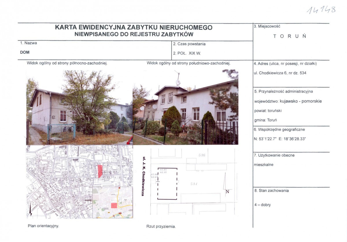 KEZN - Karta obiektu niewpisanego do rejestru, skan nr 1